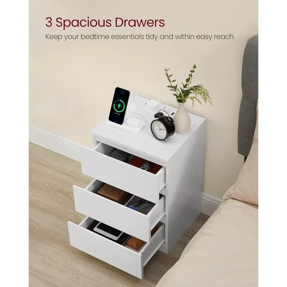 

Nightstand with Charging Station, Outlet and USB Port Bedside Table, Side Table with 3 Drawera for Bedroom Furniture, Nightstand
