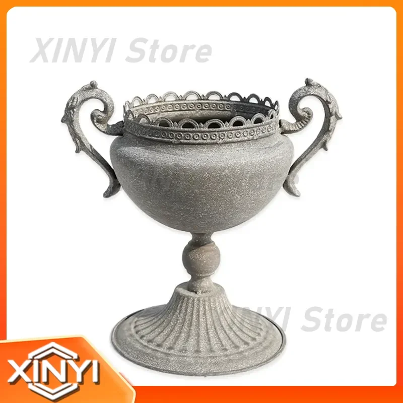 American Gardening Trophy Flower Pot for Outdoor Decor Creative Retro Ornament for European Home Balcony Antique Wrought Iron