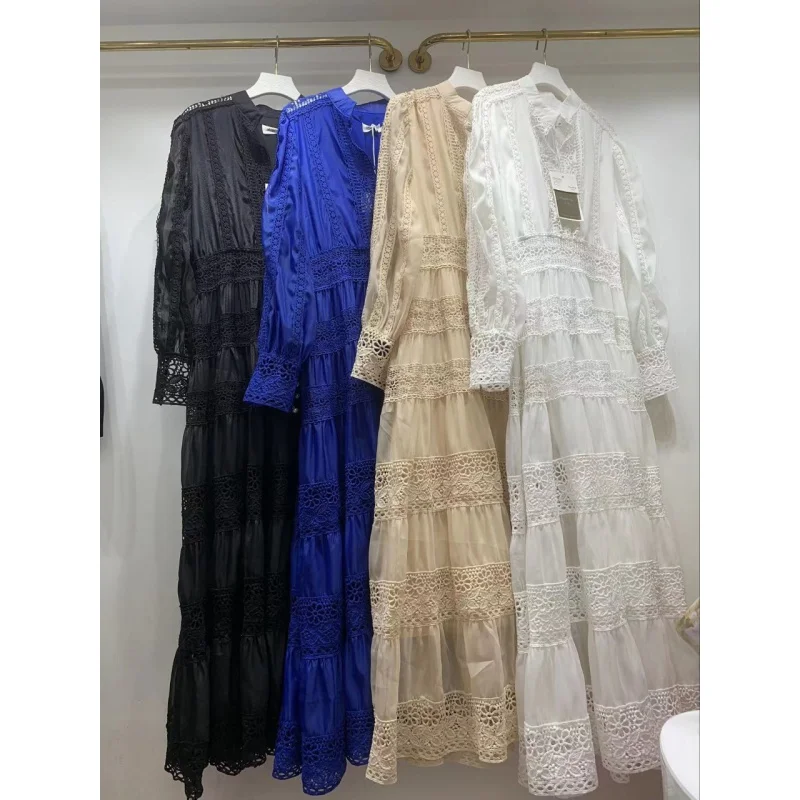 

Spring and Summer New French Fashion Gentle Dignified Vintage Palace Extended Style Long Sleeve Stitching Lace Dress Dress