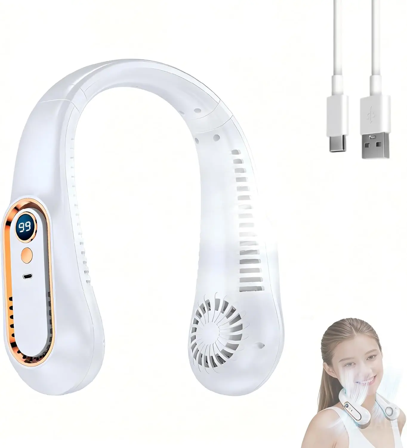 

Neck Fan Portable Neck Fan No Hair Twisting Bladeless Personal Fan USB Rechargeable Wearable Fan,Birthday Gifts for Men,Women