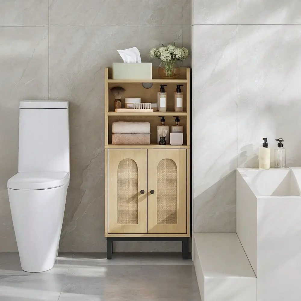 

Шкаф для хранения в ванной комнате, небольшой напольный шкаф с 2 дверцами и полками, шкафчики для туалетной бумаги, органайзер для ванной комнаты с регулируемыми элементами