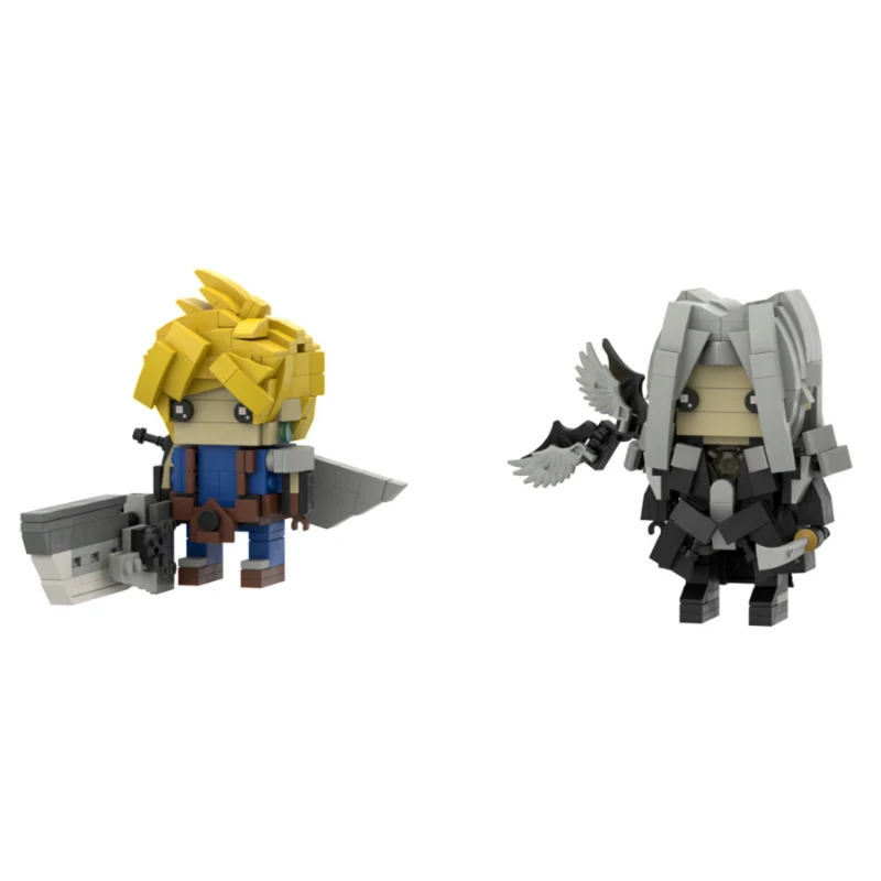 

Cloud & Sephiroth Blond Soldier & Silver Swordsman MOC Строительные блоки, RPG Hero Villain Dual, Фэнтезийный персонаж DIY для фанатов