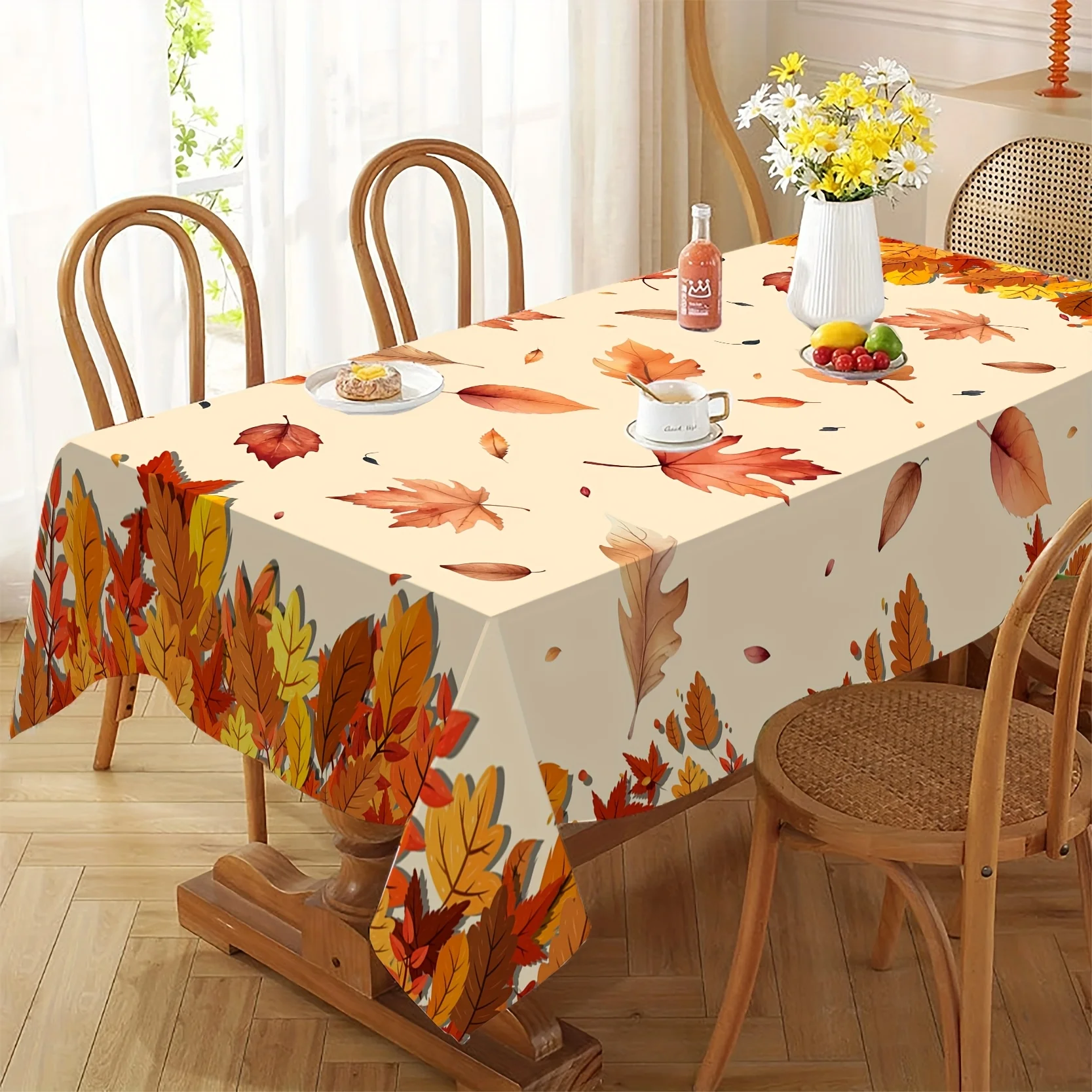 One autumn watercolor maple leaf printed tablecloth - durable polyester square table mat, suitable for indoor/outdoor usezyc