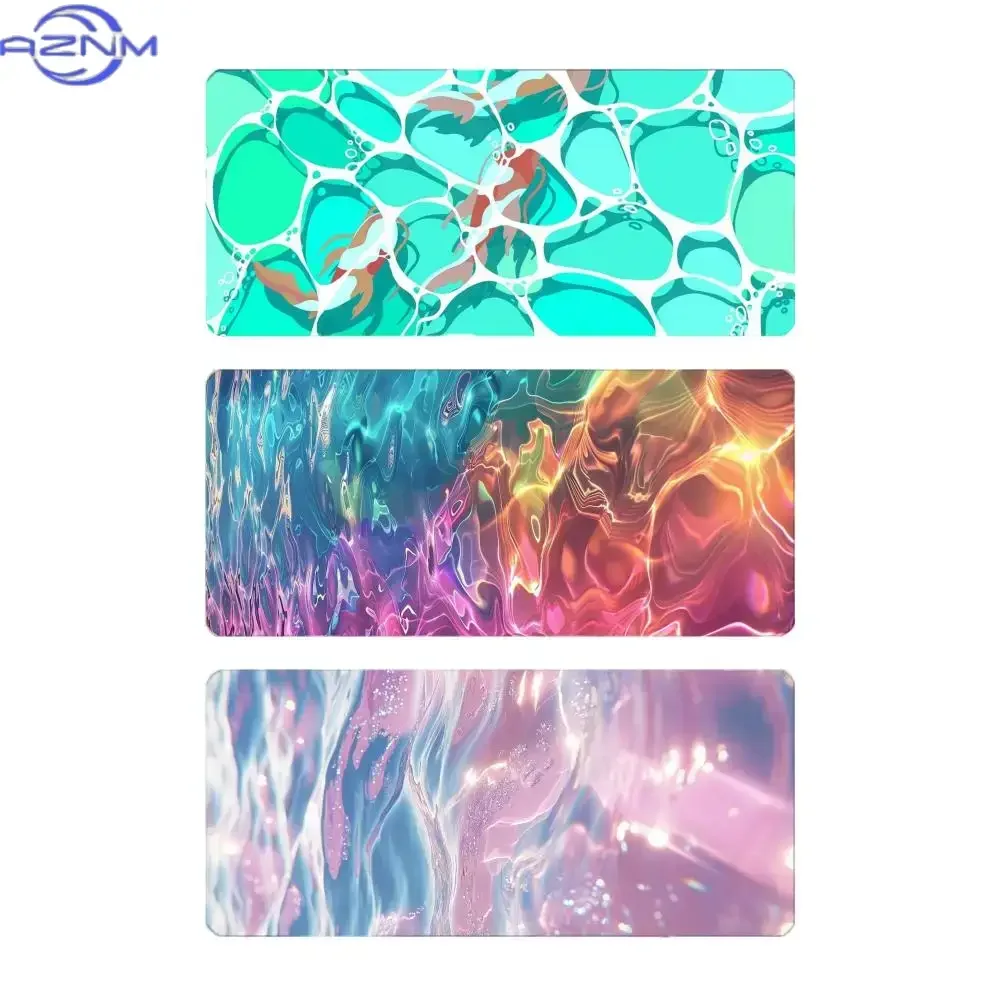 Glitter Water Ripple Fluid Art Mousepad Rubber Non-Slip Large Desk Mat Colorful Liquid Wave Strawberry Ice Print Keyboard Pad fo