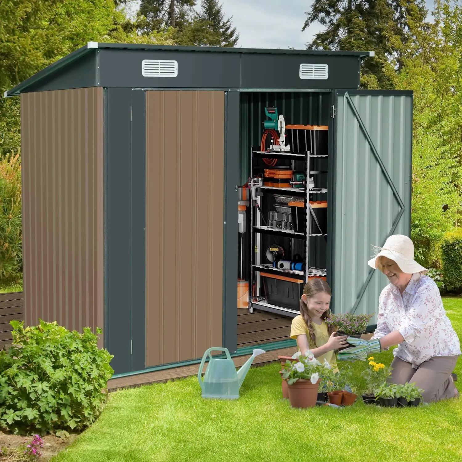 Gravforce 4 X 6 Ft Outdoor Storage Shed, Garden Tool Shed With Lockable Door, Storage Houses For Outside, Large Metal Storage