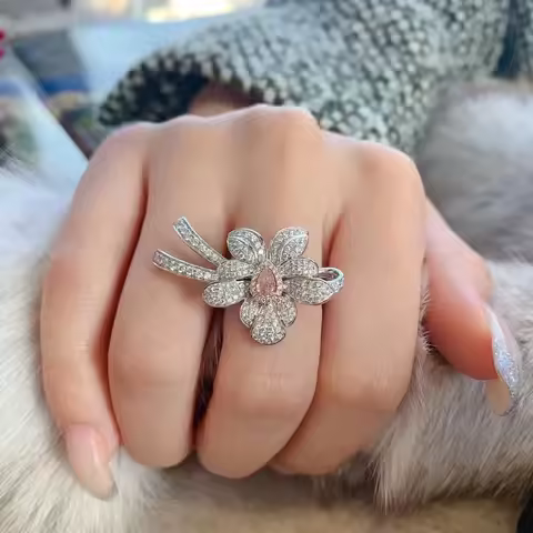 Romantic Bowknot Flower Rings for Women 925 Sterling Silver Wedding Accessories Lady Open Ring Fashion Jewelry
