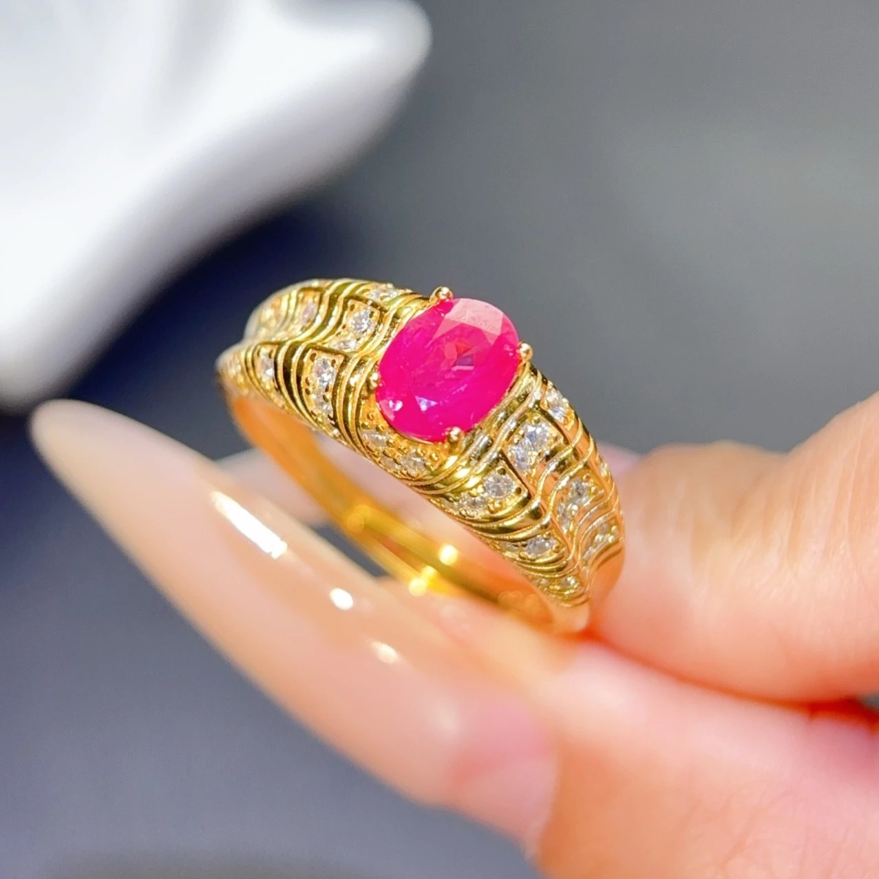 Luxury 925 Silver Ring Natural Ruby Ring with Certificate 5x7mm 0.7ct Myanmar's Ruby Silver Fine Jewelry with Gold Plating