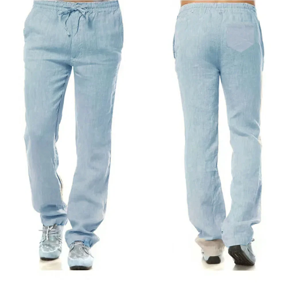 Männer Baumwolle Leinen Hosen Männer der Herbst Neue Atmungsaktive Freizeit Einfarbig Kordelzug Elastische Taille Laufhose – Detail 9