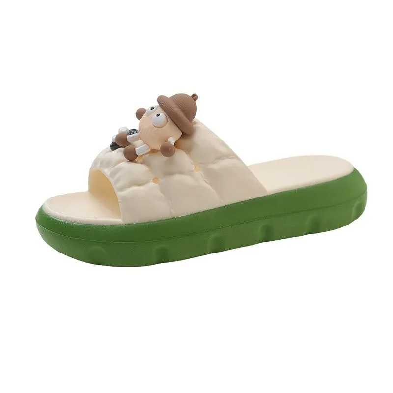 

Cute Cartoon Susuwatari Slides For Women Thick Sole Non-Slip Soft Cloud Slippers Summer Outdoor Sandals