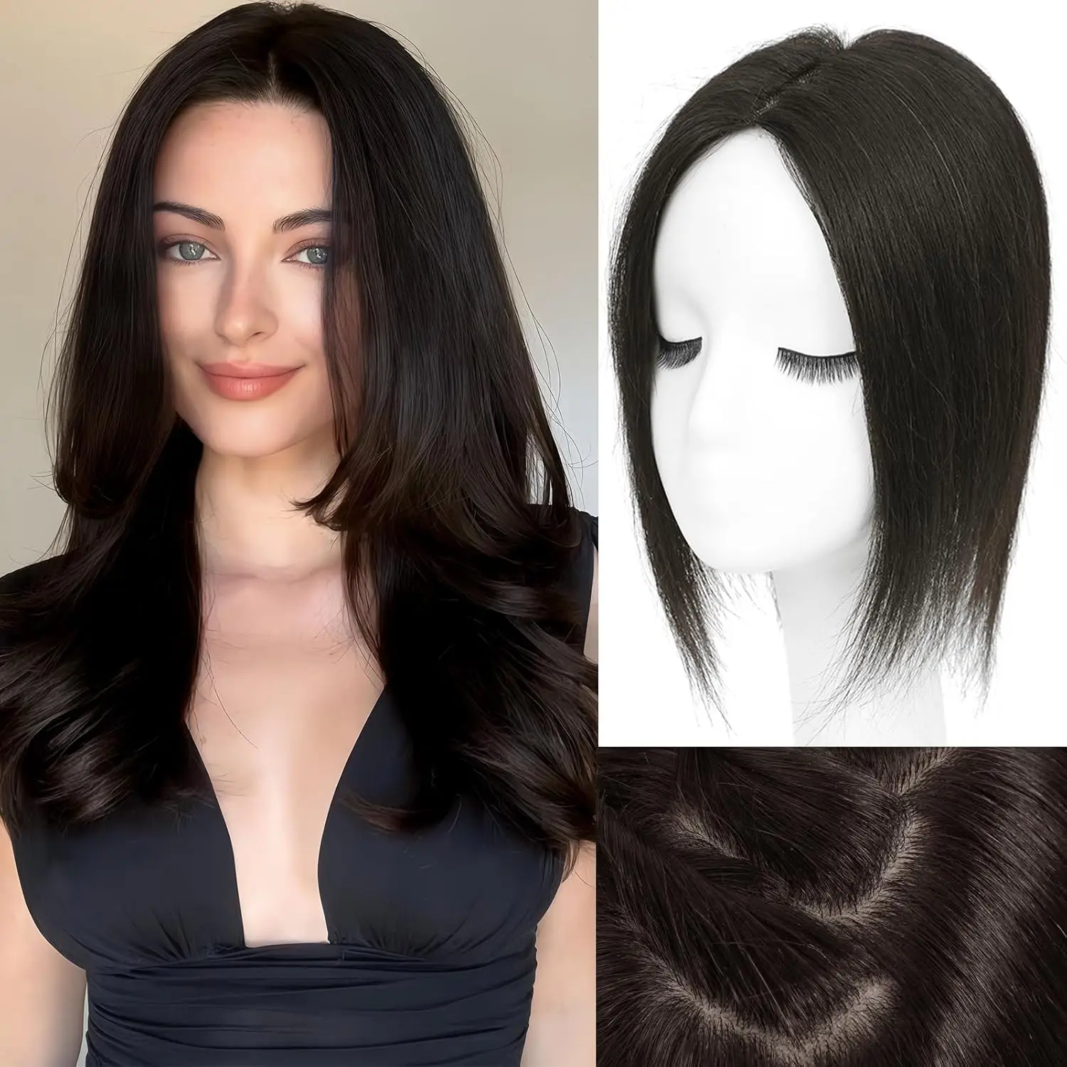 

Накладка для волос 7x11 см, монофиламентная основа, для женщин с редеющими волосами, незаметная накладка из натуральных волос для маскировки залысин на макушке