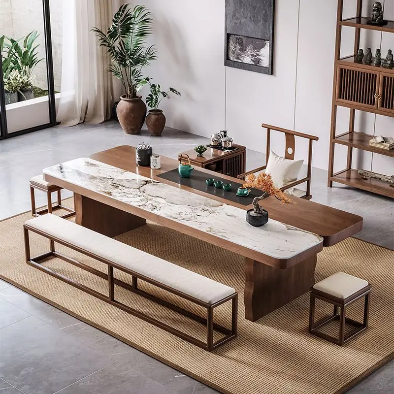 طاولة شاي كبيرة جديدة على الطراز الصيني، مجموعة طاولة شاي وكرسي، حديثة وبسيطة وخفيفة فاخرة للمكتب والمنزل Zen الصلبة #2