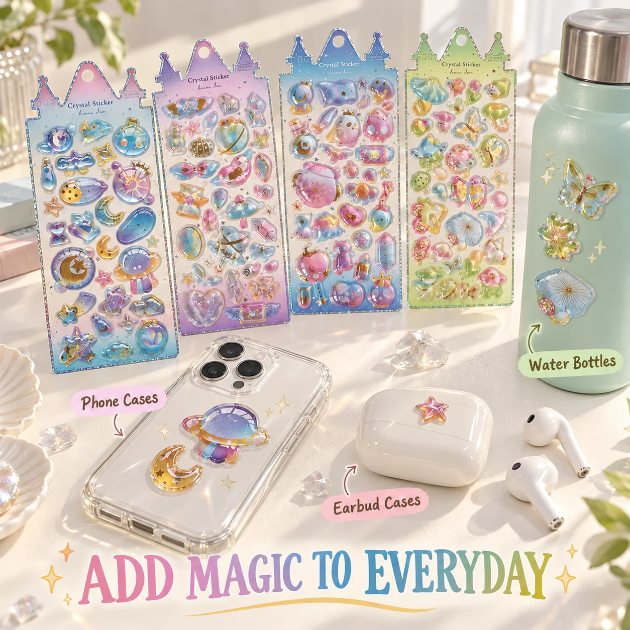 NEKONI Dream Castle Planet Mushroom 3D Relief Crystal Stickers Phone Decoration Sticker Stationery Sticker School Supplies Gift