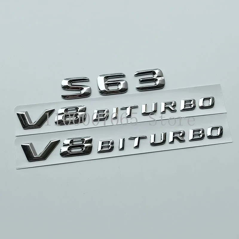 2015 Chrome Sharp 3D Letters S63 V8 Biturbo Top ABS Emblem for Car Side Fender Trunk Nameplate Logo Sticker