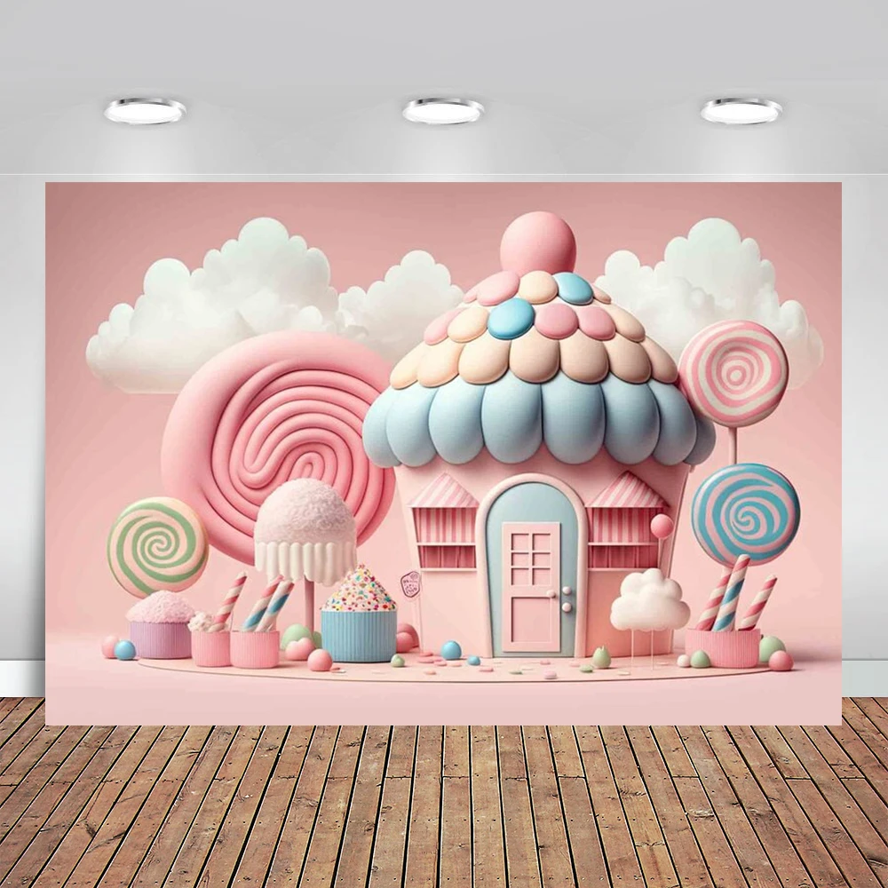 

Photography Background Candy Bar Sweet Candyland Lollipop Girl Birthday Party Cake Smash Decor Photo Backdrop Studio