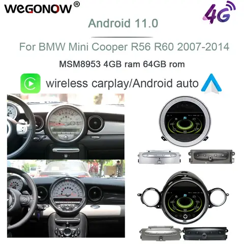 IPS 720P 카플레이, 안드로이드 12.0 차량용 멀티미디어 플레이어, DSP 스테레오, BMW 미니 쿠퍼 R56, R57, R58, R60, 2007 2014 카 라디오용, 9 인치, 4G, 64G