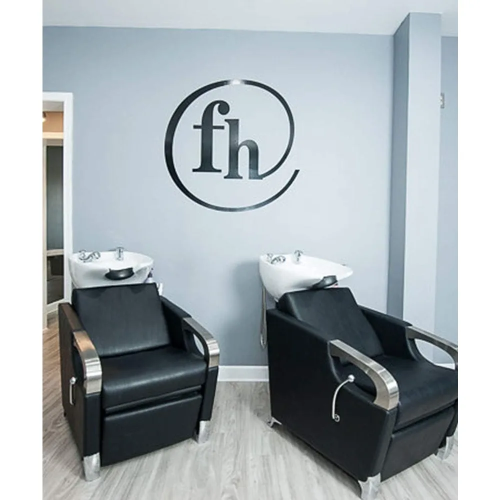 

Shampoo Backwash Station: Black Chair and Tilting Porcelain Hair Wash Bowl Unit for Professional Salons, Extra Wide Chair