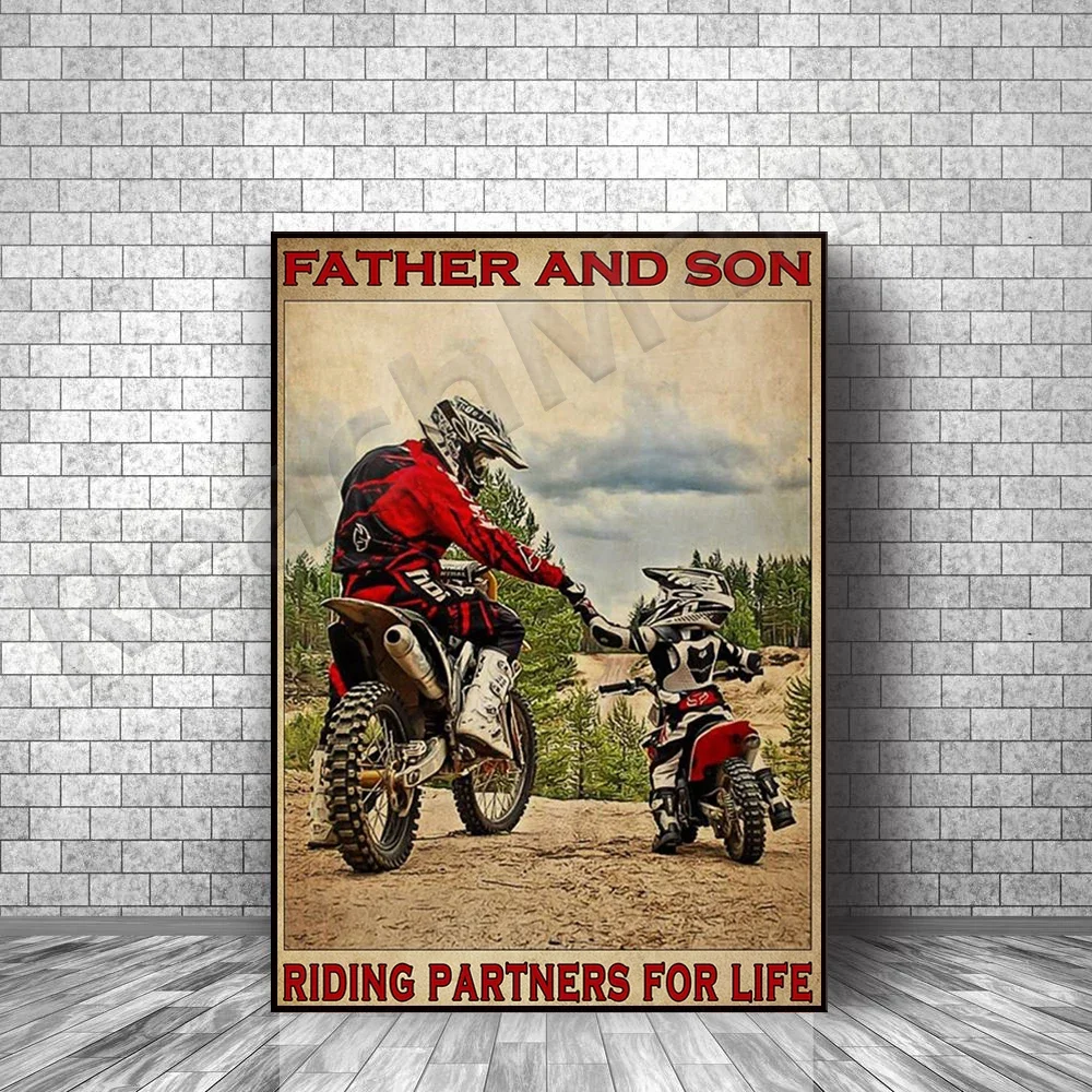 Motorcycle Racing Racer Rider Poster Father and Son Riding Partners Poster Father's Day Gifts Home Living Decor Poster