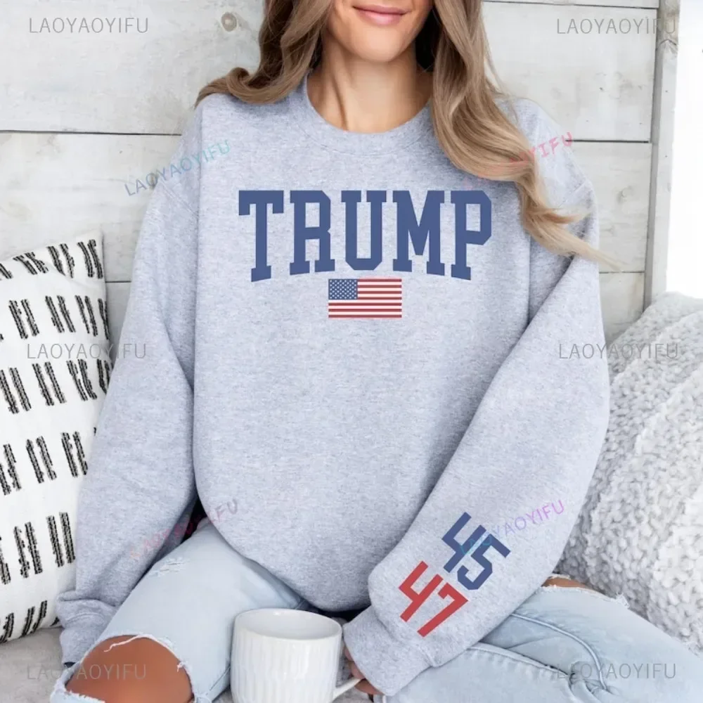 Trump 47 O-neck Sweatshirt Trump Train Hoodie - US Election 2024 Gift Donald Trump 47th President Drop-shoulder Sleeve Hoodie