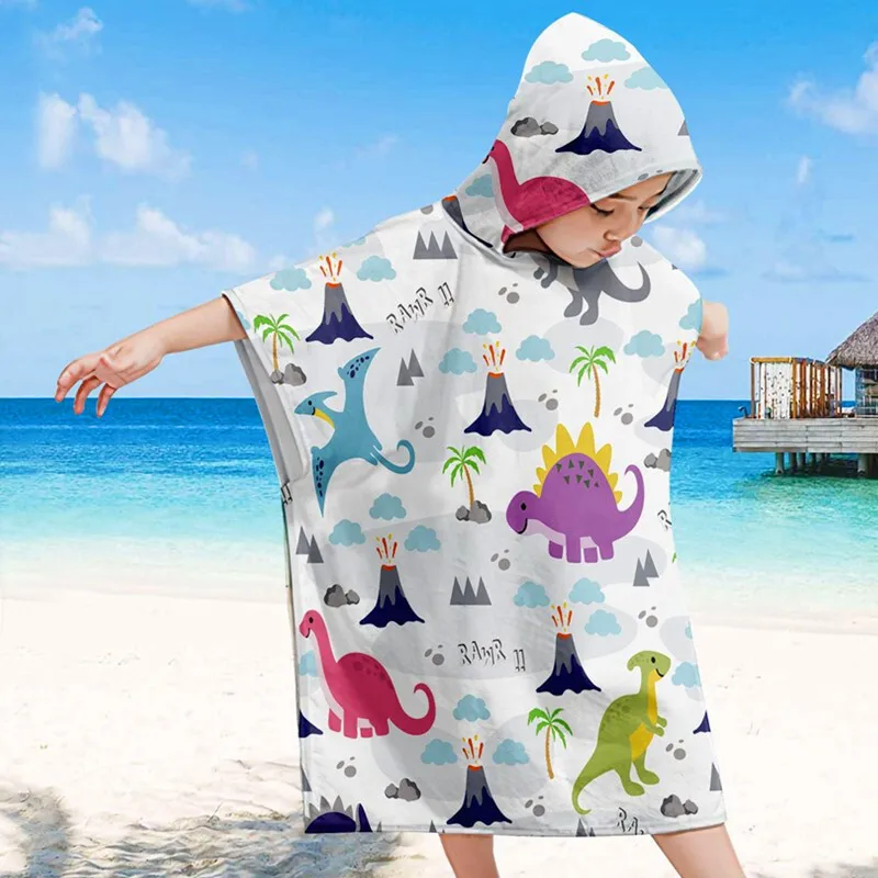 Soft Cartoon Cute Dinosaur Series Kids Hooded Towel Poncho For Kids Beach Towel Swimming Pool Bath Towel Surfing Dropshipping