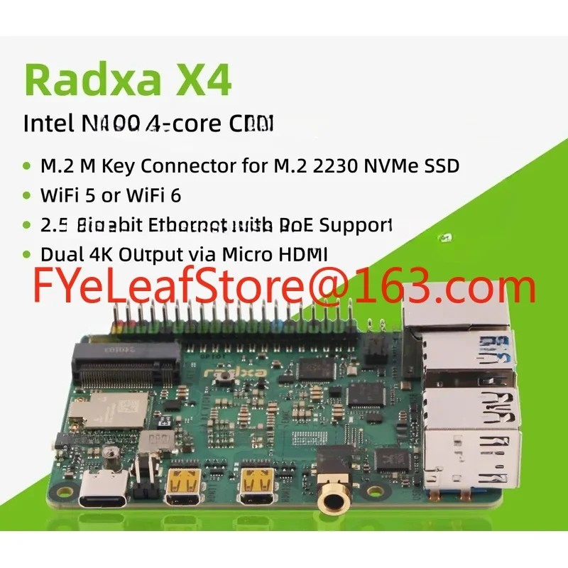 X4 With Intel N100, Dual 4K Output, 2.5Gbps Ethernet, PCIe 3.0 M.2 M Key, WiFi 5/6, High-Performance SBC