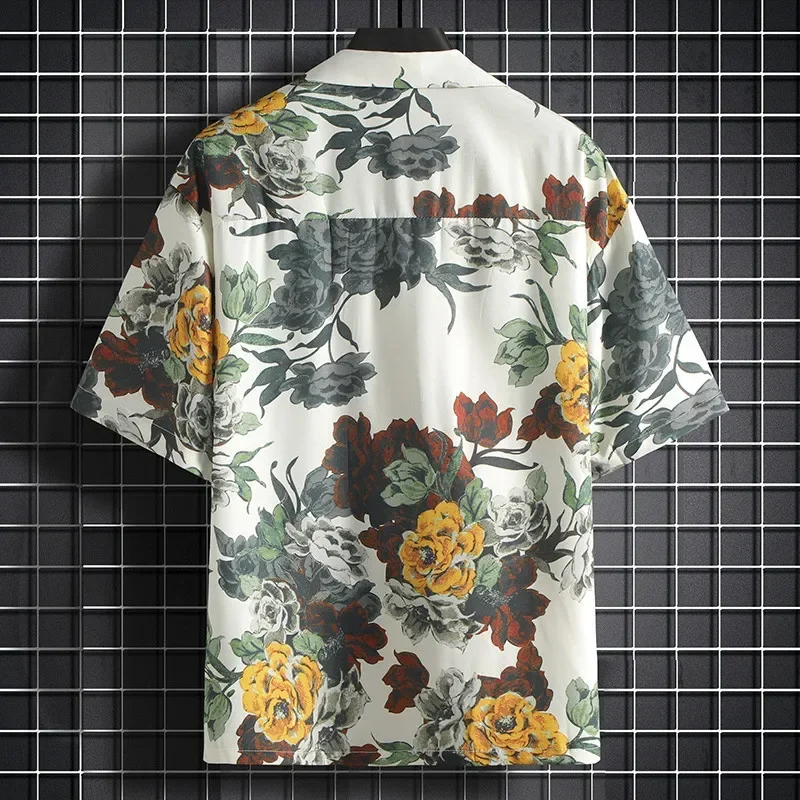 Camisa impressa masculina de manga curta estilo chinês camisa fina roupas preferidas para festas na praia essencial para beachtoourism