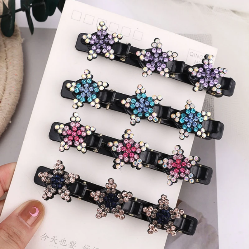 

Flower Braided Hair Clip Hairpins Girls Rhinestone Headwear Barrette for Women Ladies Sweet Fashion Hairgrip Hair Accessories