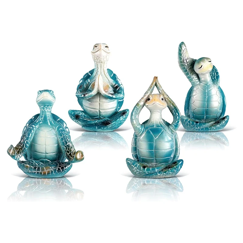 

4Pcs Sea Turtle Meditation Yoga Decor Meditating Yoga Statues Resin Turtle Figurines Spiritual Turtle Statue Decor