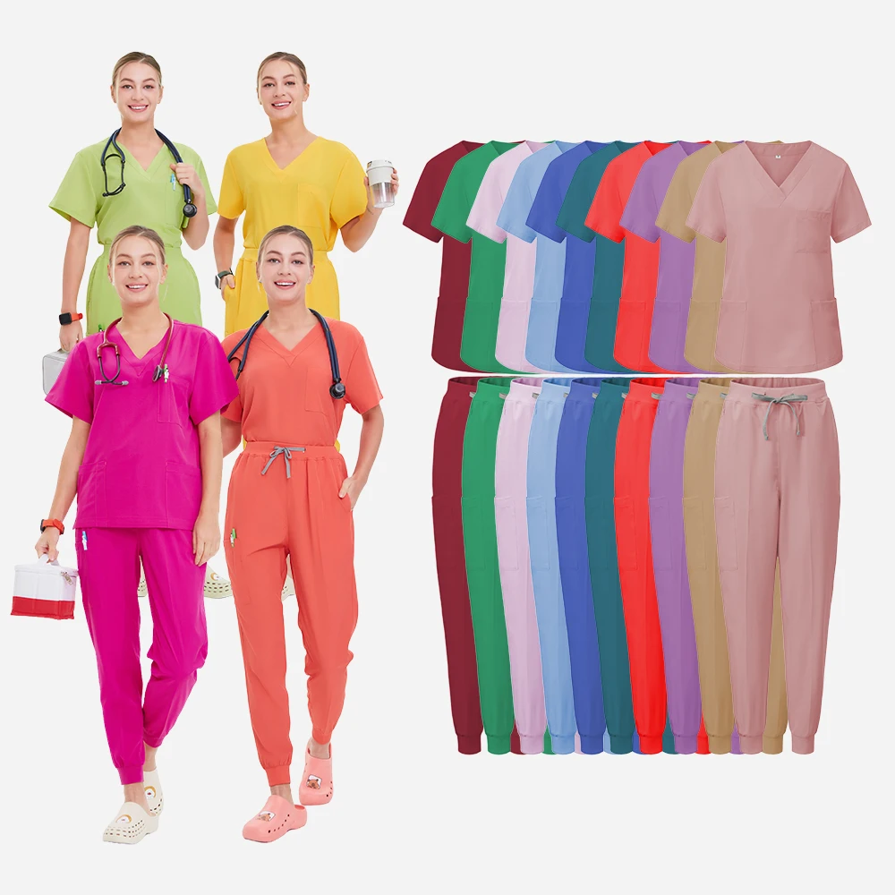 Women 4-way Stretch Nursing Uniforms Medical Scrub Set Doctor Nurse Outfit Pediatric Surgical Scrubs Beauty Salon Workwear S21