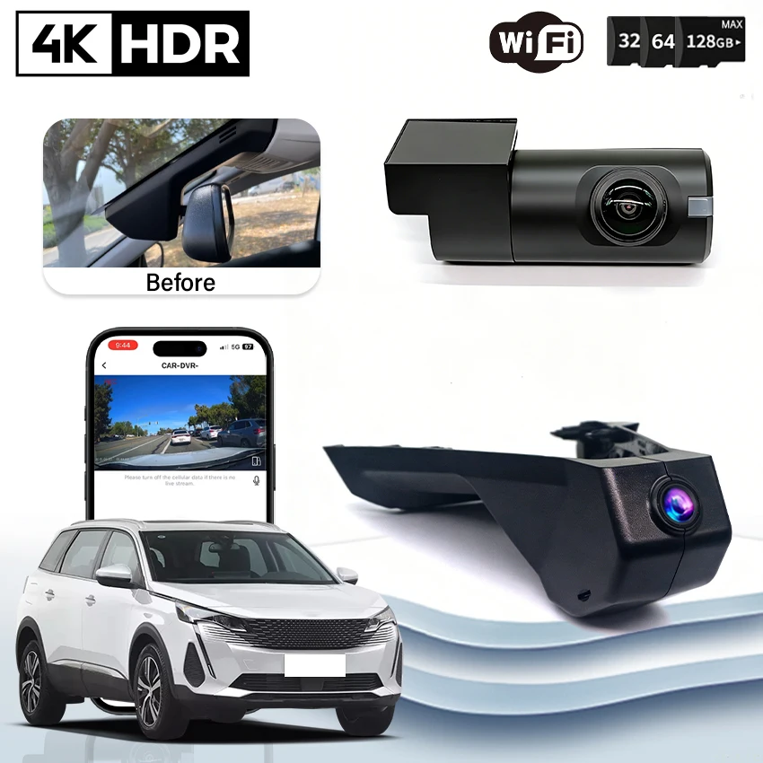 Plug and Play 4K 2160P Car Dvr For Peugeot 3008 Allure 4008 5008 GT DS7 CROSSBACK Citroen C5 X7 Night Vision DashCam，APP Control