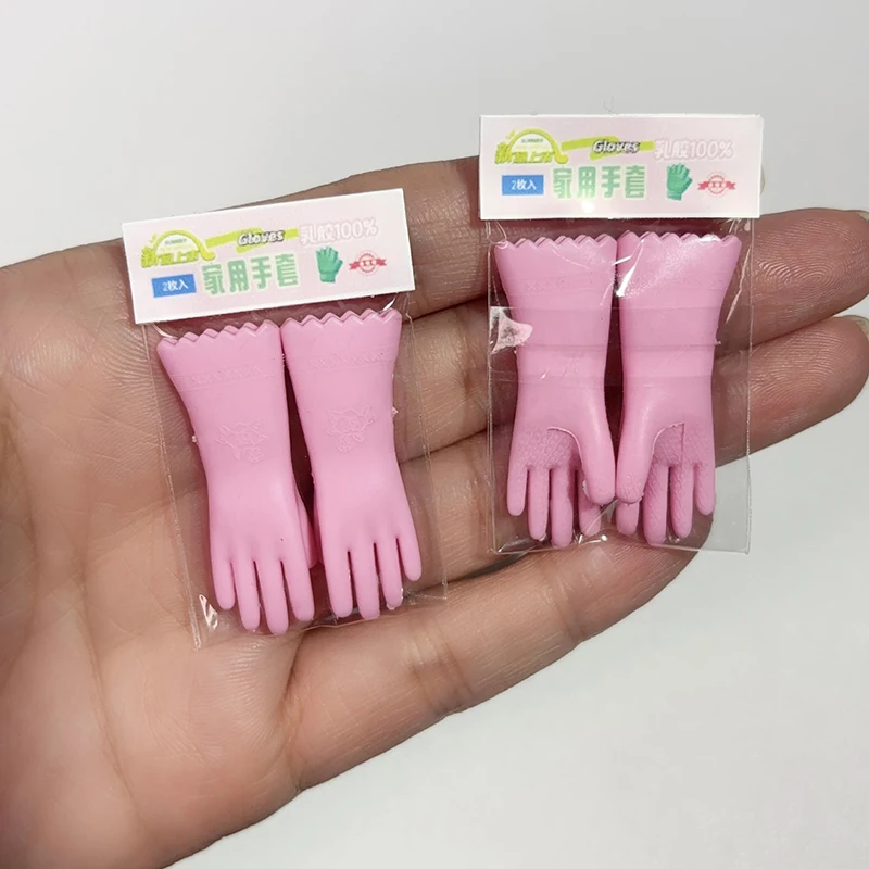 1 par de guantes de goma en miniatura, guantes largos de limpieza, decoración de cocina para muñecas, accesorios para muebles de casa de muñecas 1:12