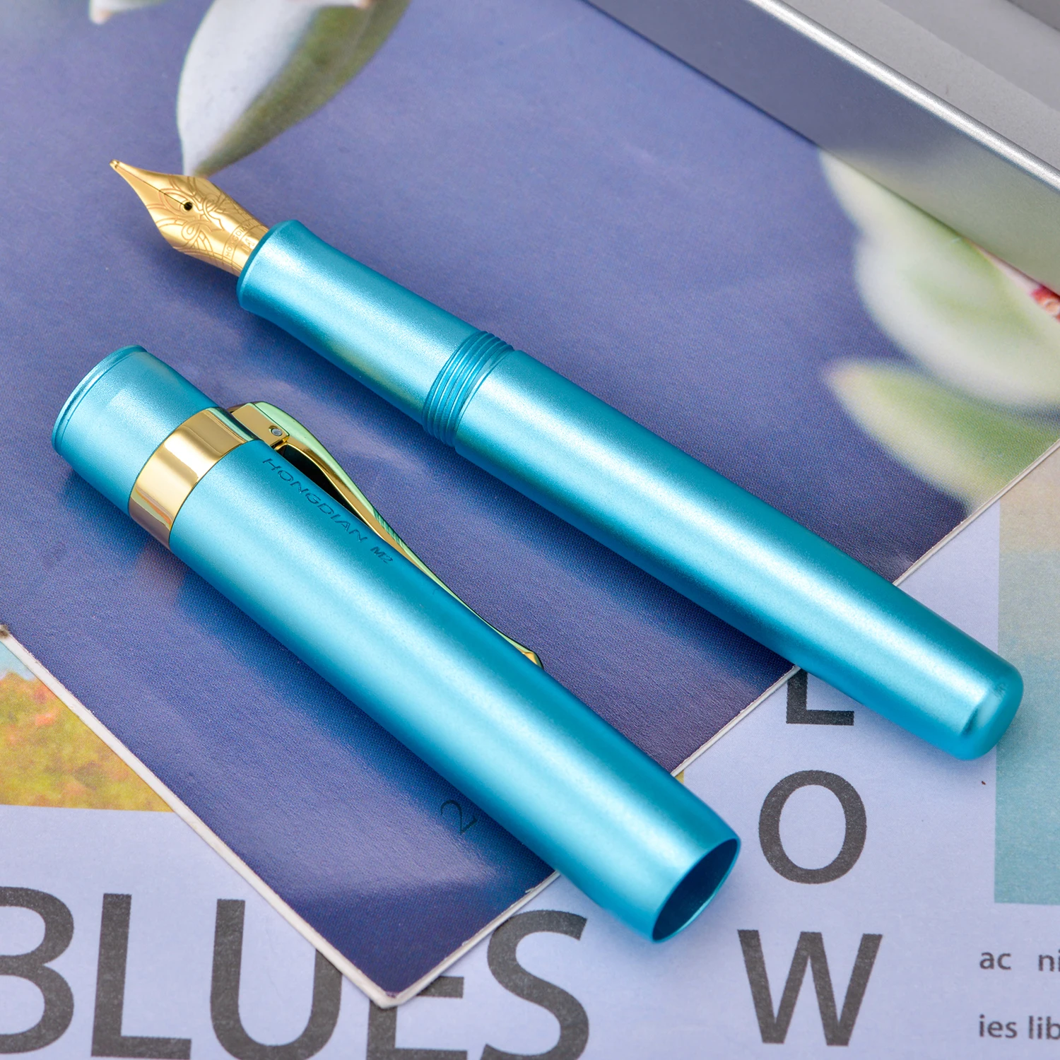 Pióro wieczne Sky Blue Hongdian M2, stop aluminium, limitowana edycja, możliwość personalizacji koloru, stalówka EF/F/M/Bent/Long Knife, krótkie pióro do pisania, kieszonkowe. — zdjęcie produktu 5