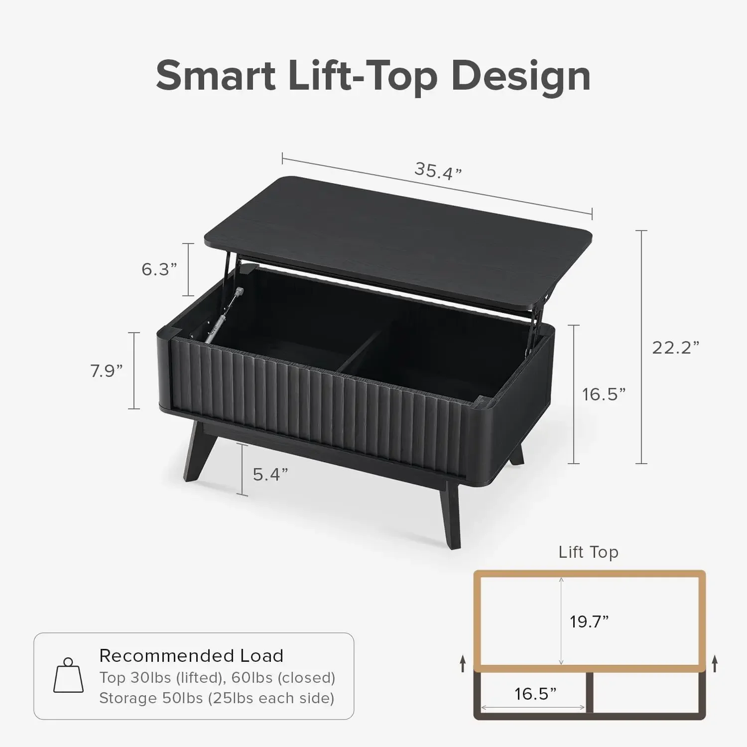 Mesas de centro elevables para sala de estar, mediados de siglo, mesa de granja moderna con almacenamiento oculto con tapa elevable, panel estriado