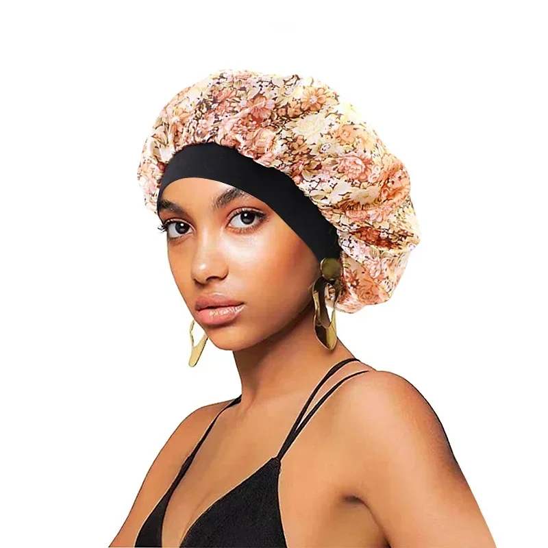 Casquettes de cheveux en satin pour dormir pour femmes, bonnet de bain à larges bords, vêtements de sauna, couvre-chef, accessoires de coiffure bouclés, nouveau