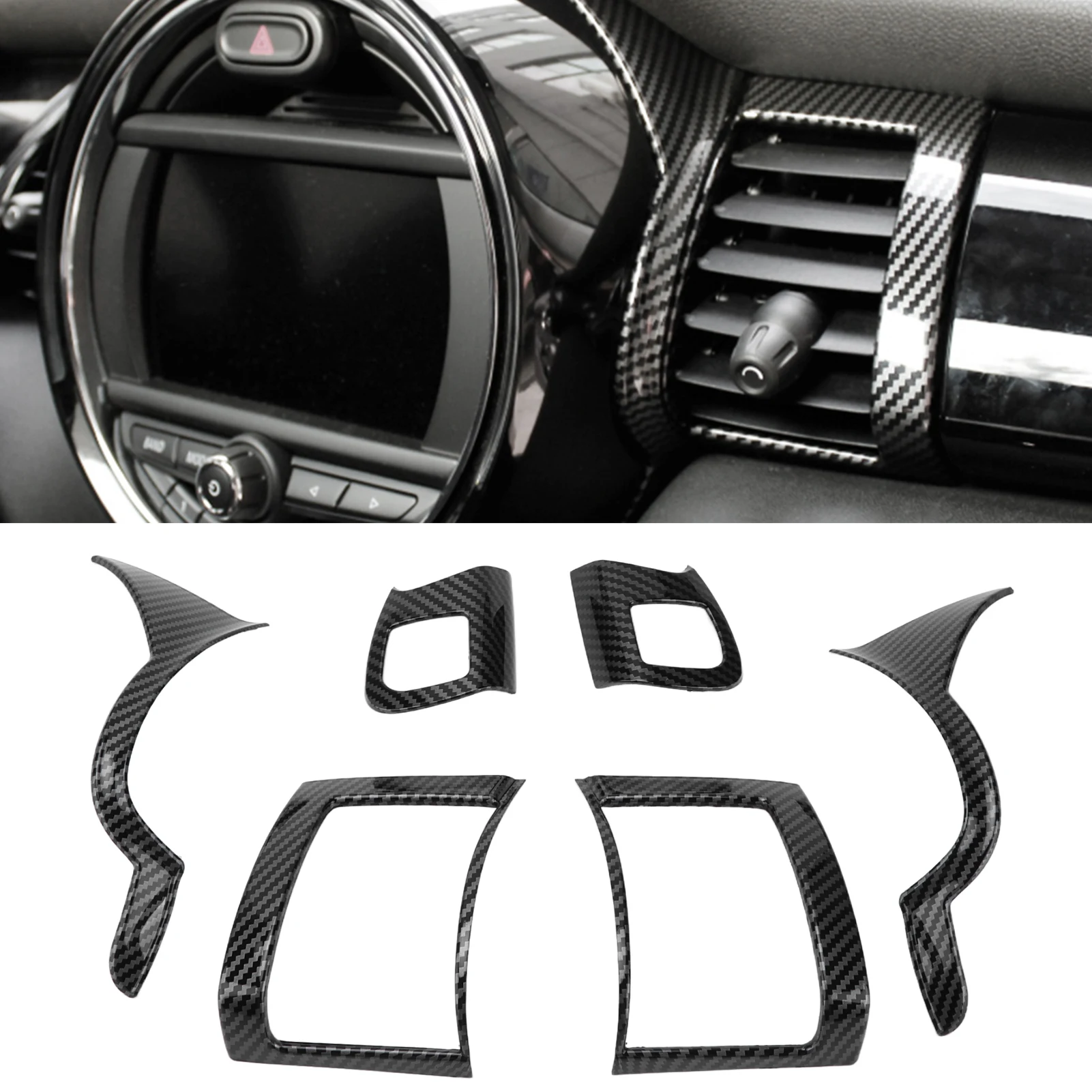 6pcs/Set Carbon Fiber Style Car Dashboard Air Vent Cover Trims For Mini Cooper Hatchback F55 F56 F57 2014‑2021