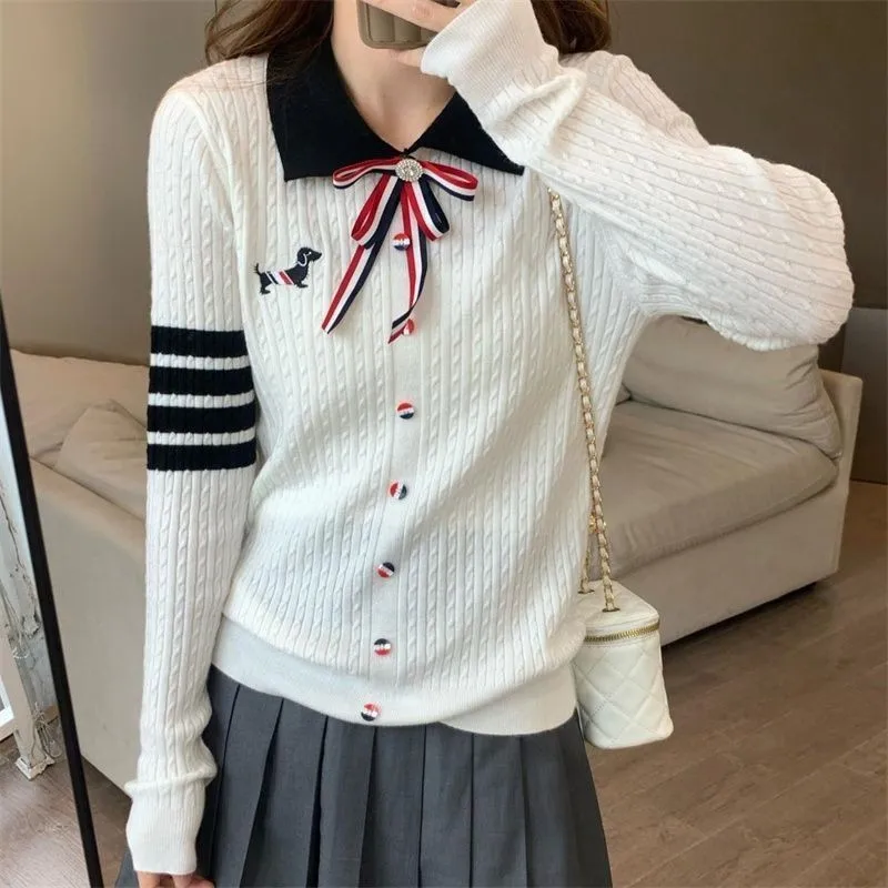 Dalong Knitted Sweater Coat Collar Open Cardigan Female Premium Autumn Winter No Pilling Two-Piece Effect Outerwear