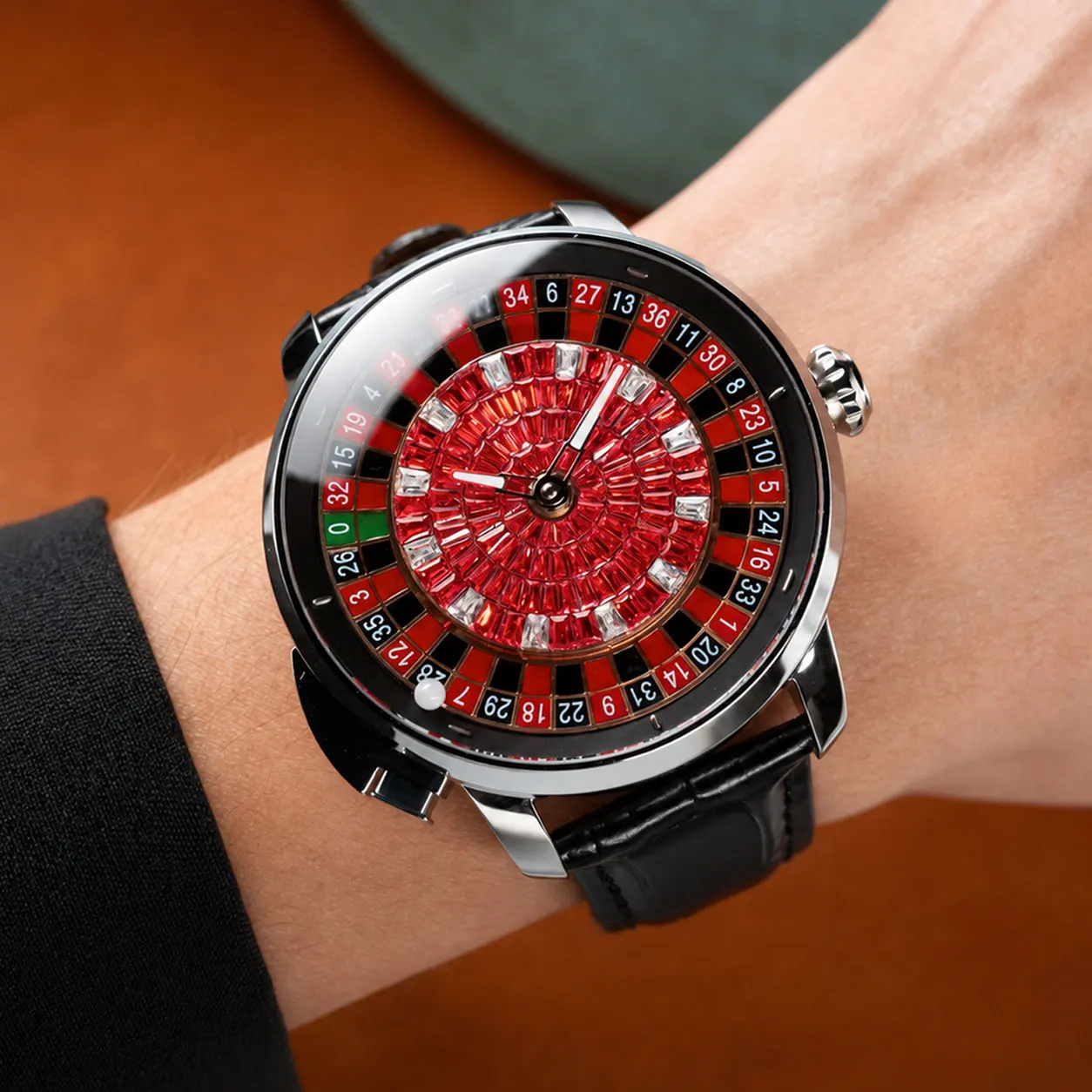 OBLVLO Roulette Men's Luxury Large Jewelry Dial Watch Automatic Miyota Movement Genuine Leather Mechanical Classic Watch CSM-CS