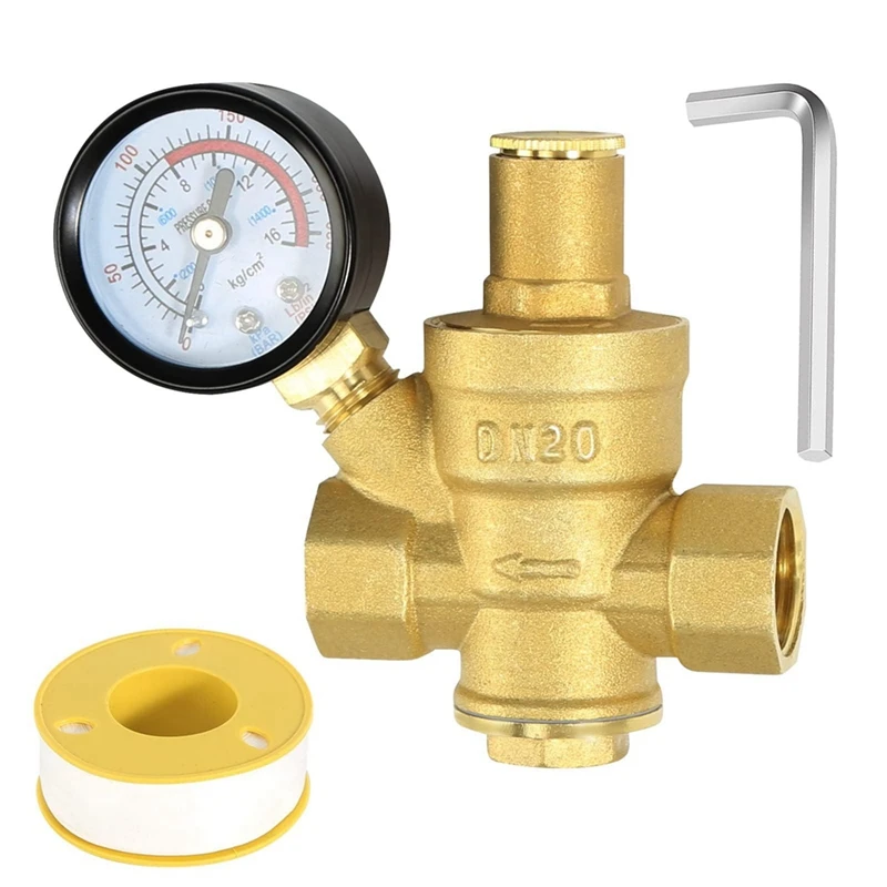 

Water Pressure Regulator 3/4In With Gauge, Adjustable Water Pressure Reducing Valve For Water Pressure Regulator DN20