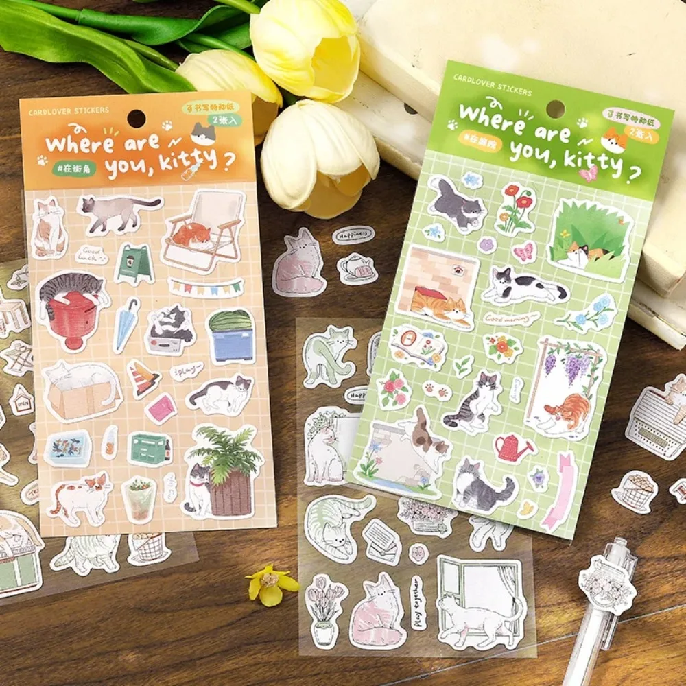 

2PCS/Set Cute Cat Themed multi-occasion Stickers Hand Account Diary Planner Notebook Scrapbook Stationery DIY Decor Stickers