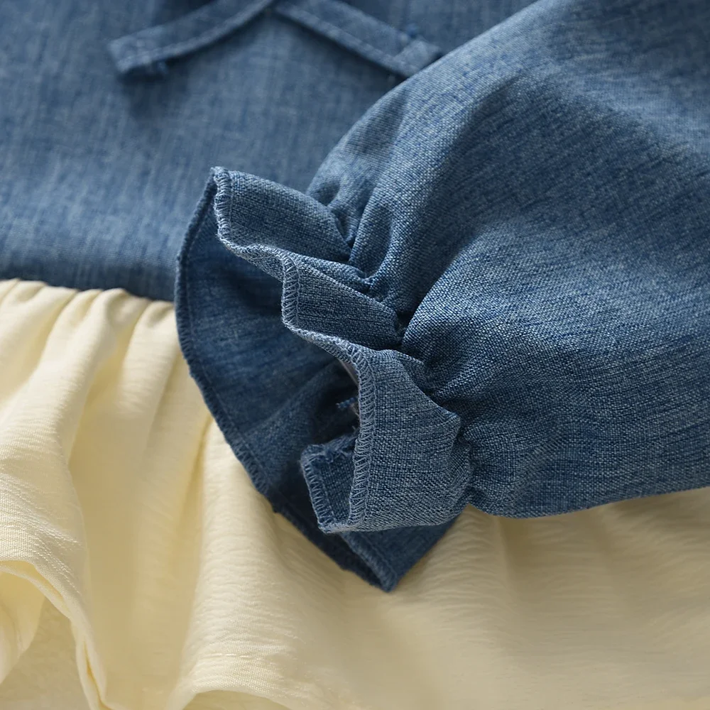 Bear Leader 3-7 Jahre Alt Herbst Koreanische Version Mädchenkleidung Blaues Oberteil mit Schleife und Langen Ärmeln + Freizeithose Kinder-Set – Detail 7