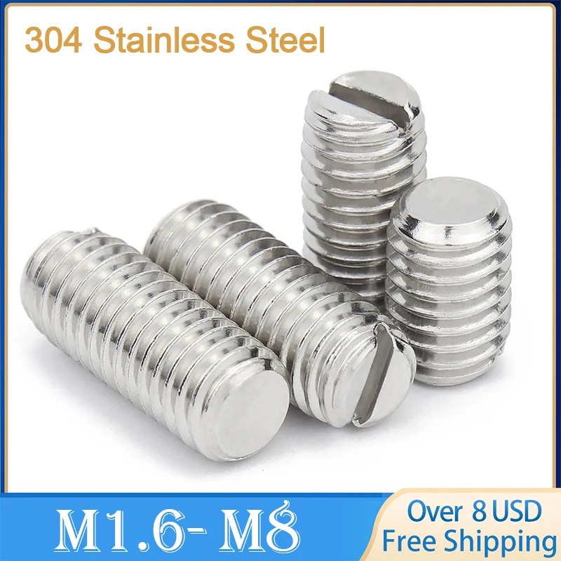 M1.6 M2 M2.5 M3 M4 M5 M6 M8 304 Stainless Steel Slotted  Head Set Screw Flat End Point Set Grub Screw Headless Screws DIN551