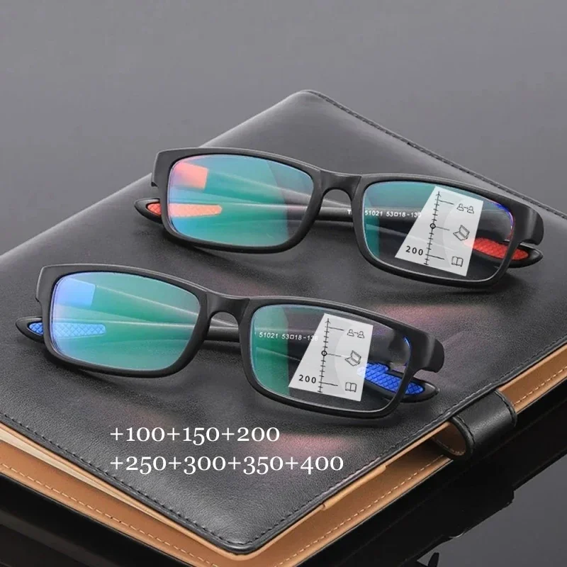 

Trendy TR90 Frame Multifocal Glasses Square Ultralight Reading Glasses for Men Women Near Far Presbyopia Eyeglasses +100+400