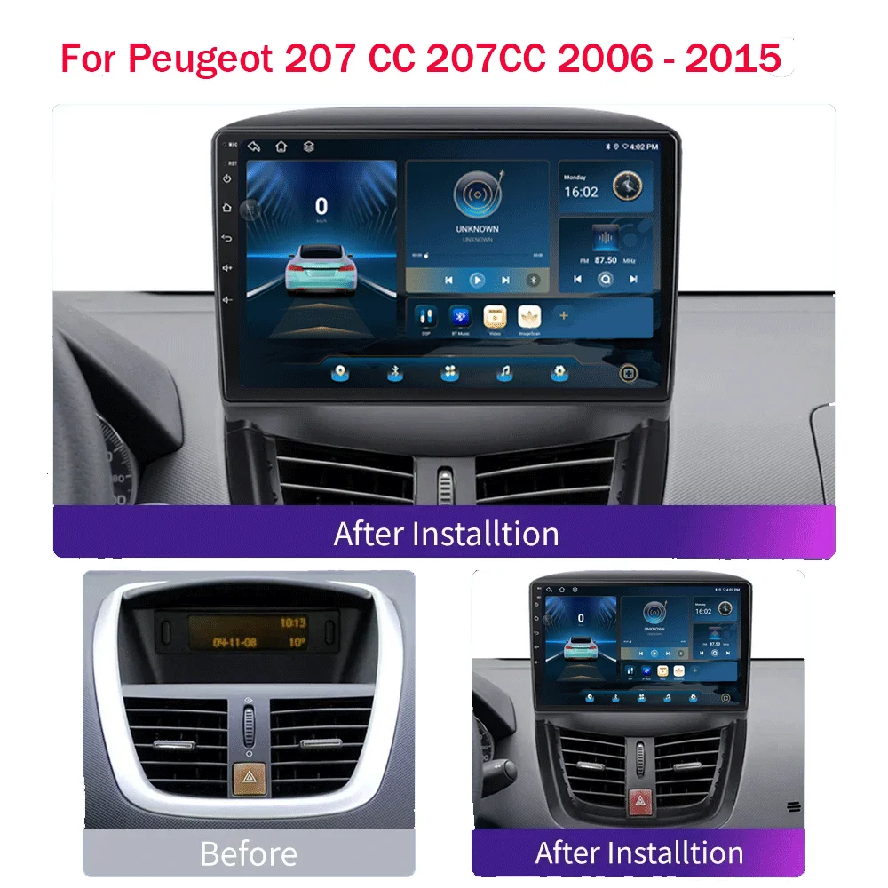 Android 16 Carplay Auto For Peugeot 207 CC 207CC 2006 - 2015 Car Radio GPS Multimedia Video Player Stereo WIFI+4G DSP