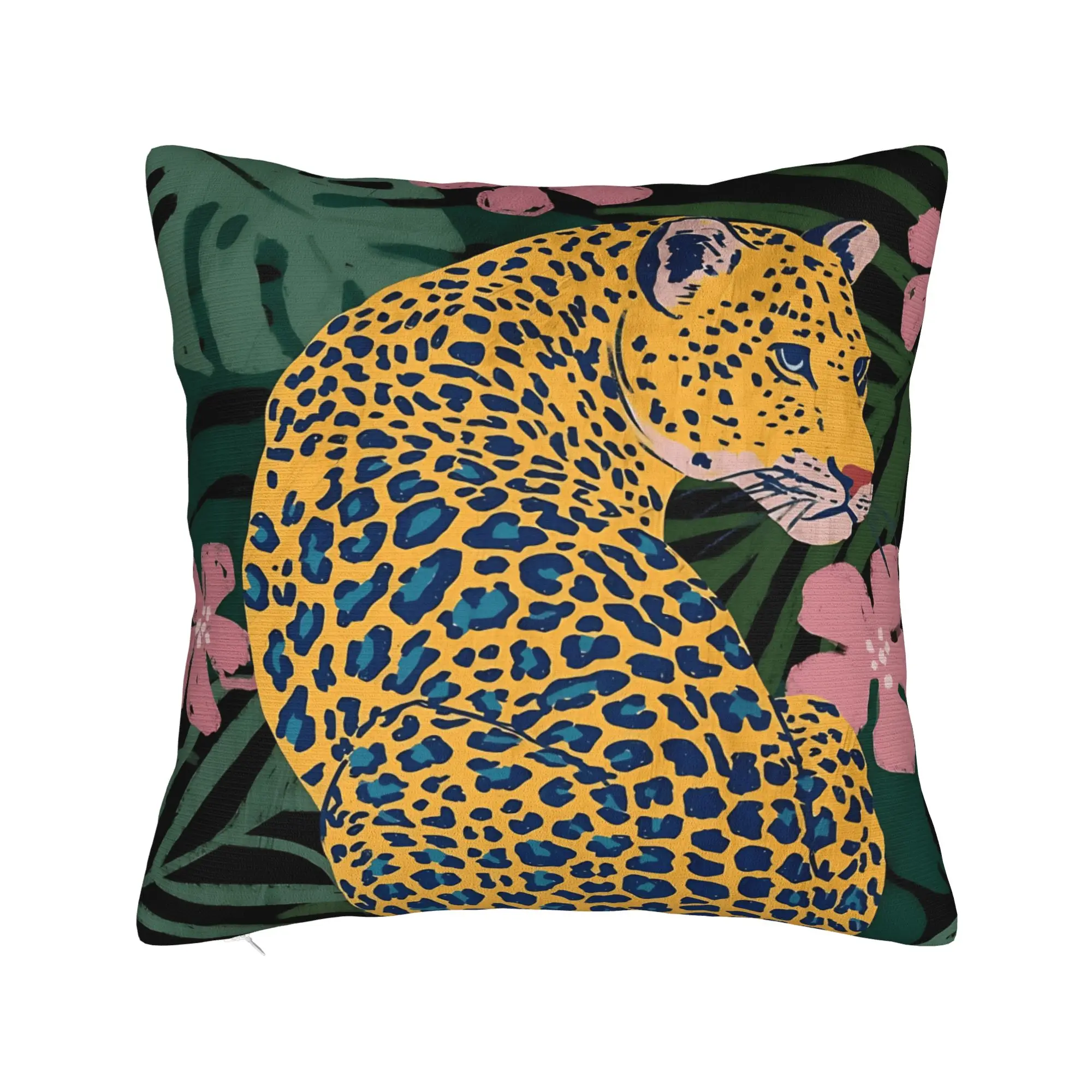 Leopard & Tropical Floral Pillow Cover  Comfy Cushion Cover Morden Pillow Case For Sofa Home Decoration