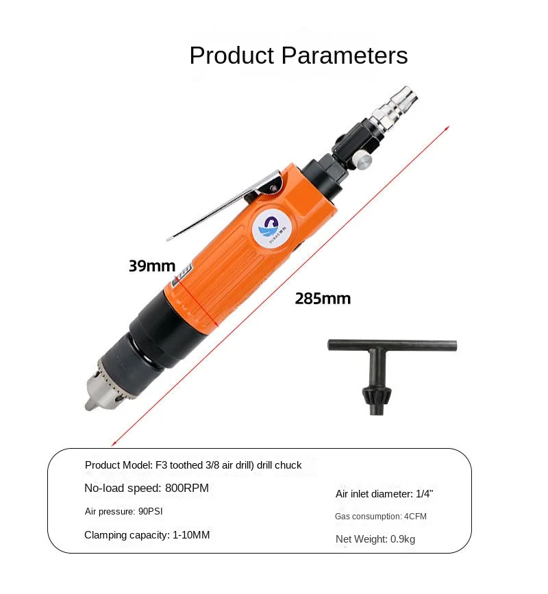 SUBAO 38” Powerful Pneumatic Straight Air Drill F2 F3 Deceleration Large Torque Air Drill Drilling Machine Tapping Machine 10mm