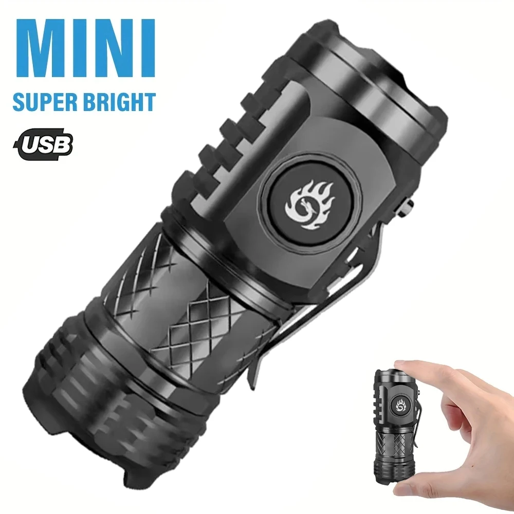 High Power LED Flashlight 3 Led Mini Flashlights USB Rechargeable Clip-on Torch Light Outdoor Emergency Hiking，Working Lights