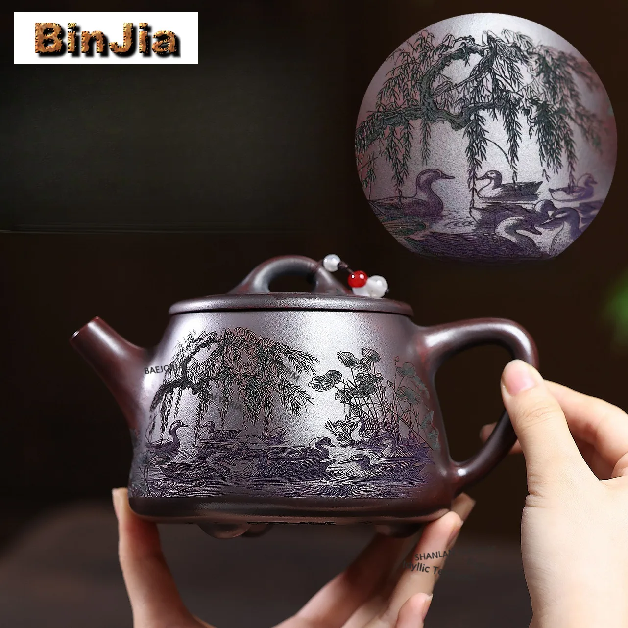 

650ml Vintage Yixing Purple Clay Teapots Handmade Pond Pot Raw Ore Bronze Mud Kettle Zisha Tea Set Tableware Supplies Gifts