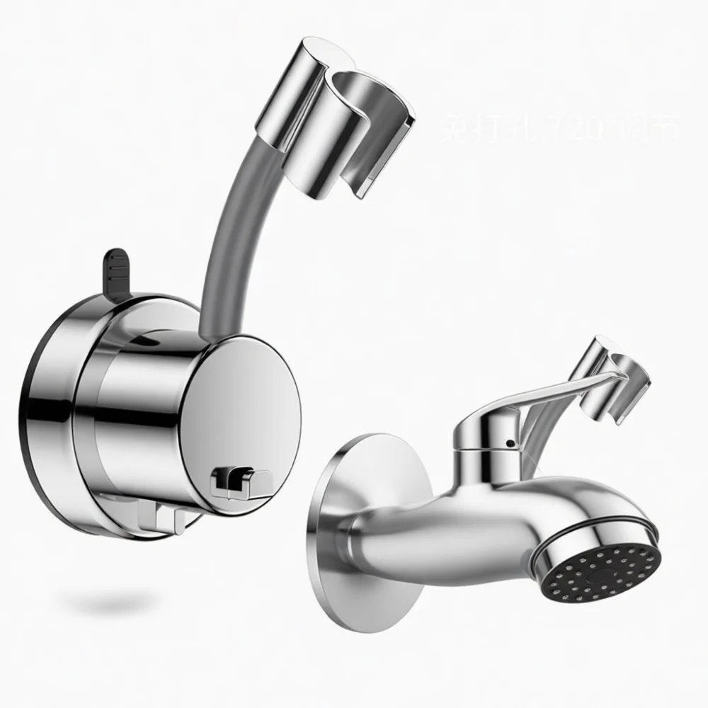 Punch Free Shower Wand Support Rotatable Suction Cup Fixed Base Bathroom Accessories Movable Handheld Sprayer Mount