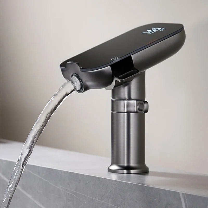 

Single Hole Basin Sink Faucet Deck Mounted Single Handle Hot and Cold Mixer Taps Bathroom Lavatory Sink Faucet Gray