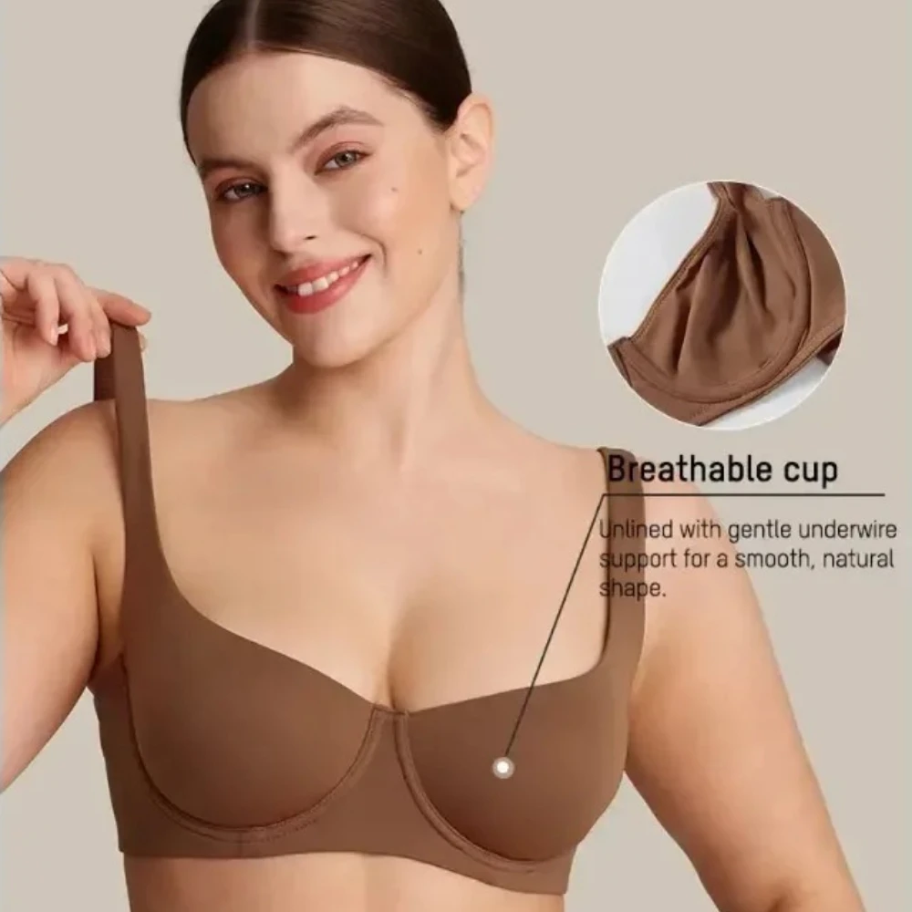 Full Support Seamless Unlined Balconette Bra Underwear Solid Color Comfortable Sports Yoga No Trace Bra Large Size Underwire
