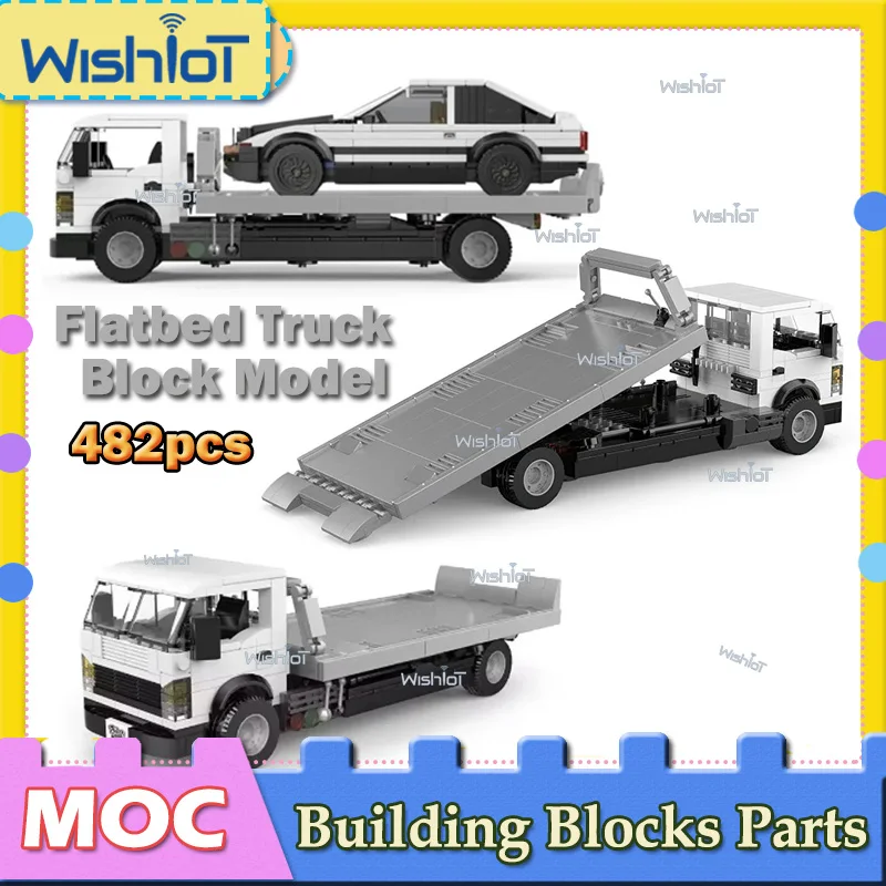 

New Flatbed Truck MOC Building Block Vehicle Flatbed Trailer Assembly Speed Racing Car Model Ornament Boys DIY Toys Bricks Gifts